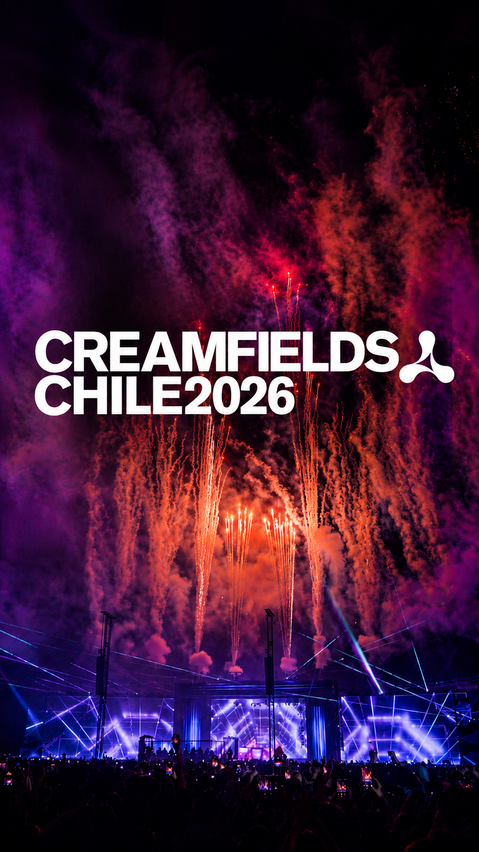 Fuegos artificiales y escenario de Creamfields Chile 2026